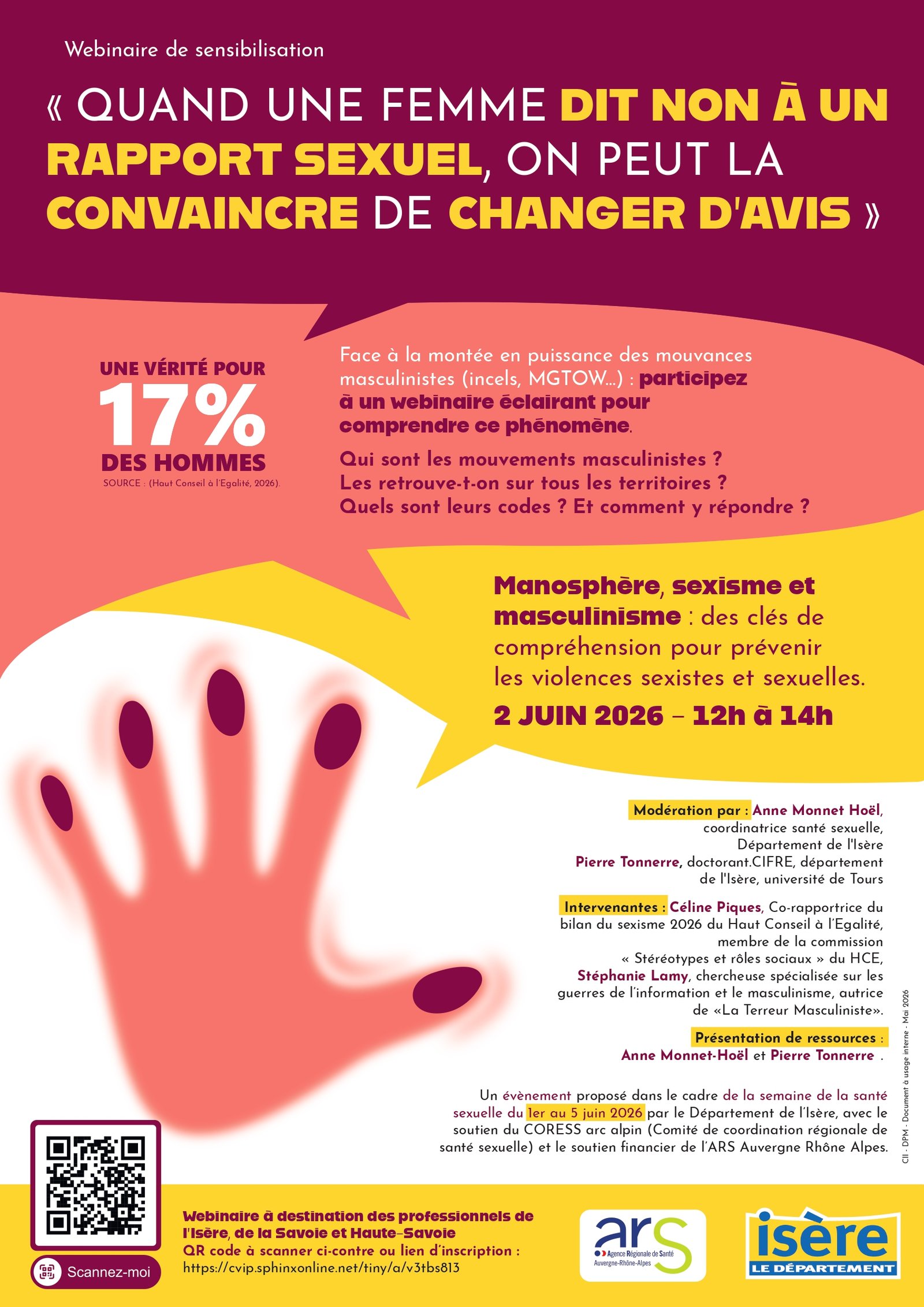 Lire la suite à propos de l’article Webinaire de sensibilisation – Manosphère, sexisme et masculinisme : des clés de compréhension pour prévenir les violences sexistes et sexuelles